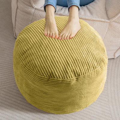 MAXYOYO Round Stuffed Pouf Ottoman, Corduroy Poufs with Foam Chunk Filling, 20 X 15In, Green