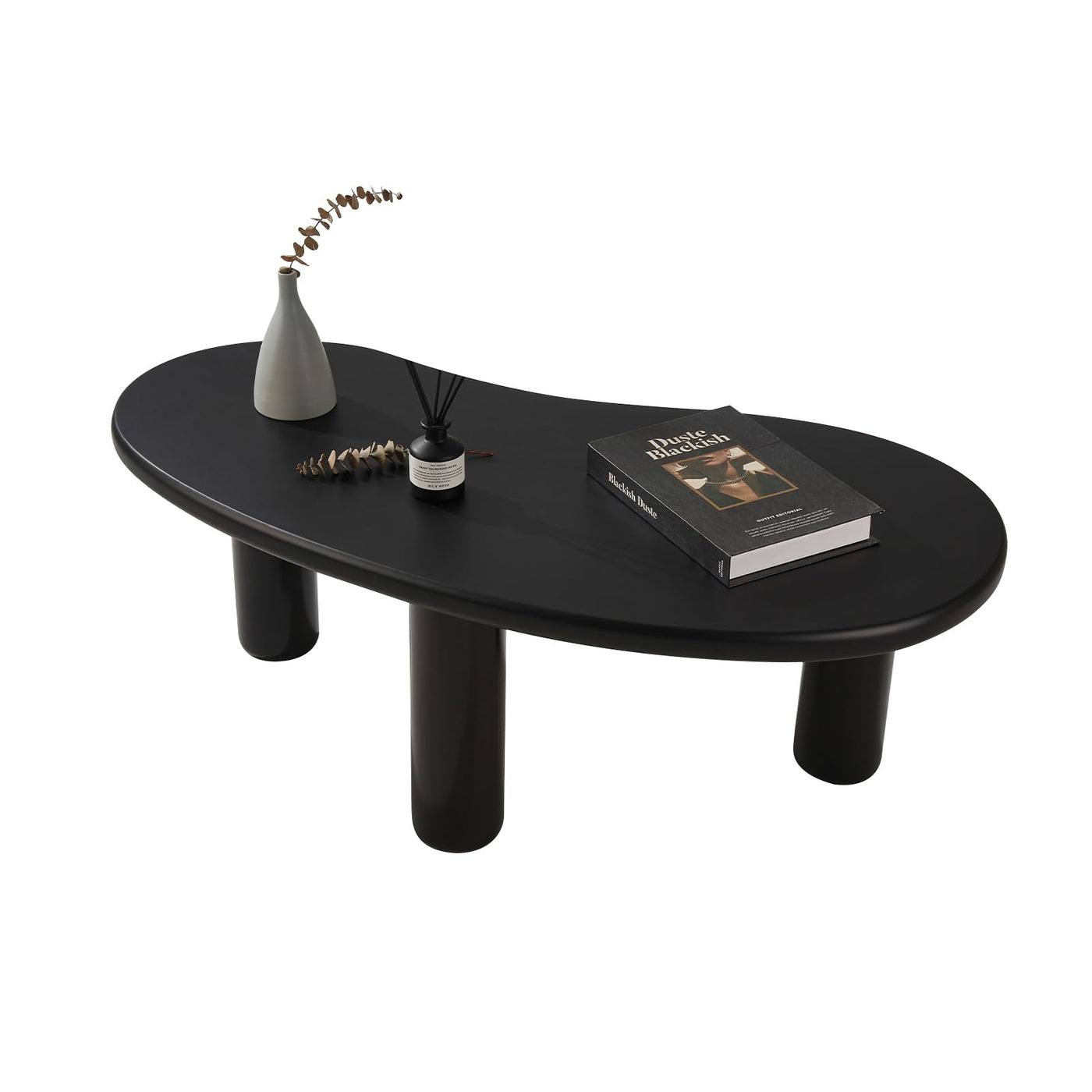 MAXYOYO 35.4 "Coffee Table, Irregular Cashew Shaped Coffee Table, Cute Cloud Coffee Table, Central Rounded Low Table, Black