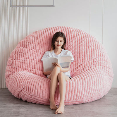 MAXYOYO Giant Bean Bag Chair for Adult, Round Soft Striped Faux Fur BeanBag, Pink