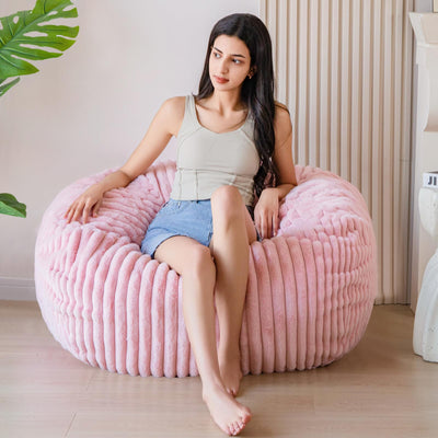 MAXYOYO Bean Bag Chair for Adults, 3ft Striped Faux Fur Lazy Sofa for Living Room Bedroom, Pink