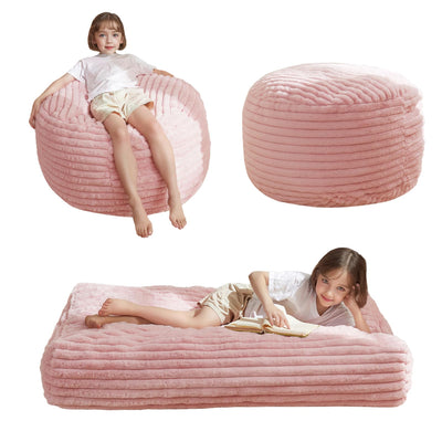 MAXYOYO Kids Bean Bag Chair Bed, Convertible Children Bean Chair to Floor Mattress, Pink