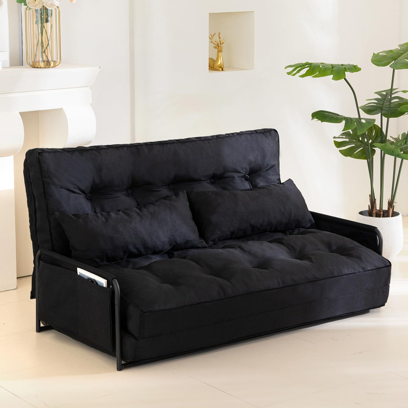 MAXYOYO Adjustable Floor Sofa Bed, Multi-Functional Folding Couch Bed with 2 Pillows, Black