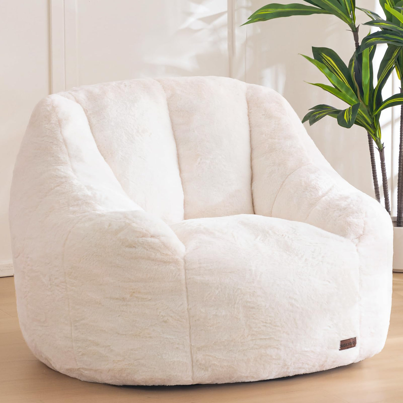 MAXYOYO Bean Bag Chair, Faux Fur Oversized Bean Bag Couch with High Backrest for Living Room, Bedroom, Apartment (Beige)