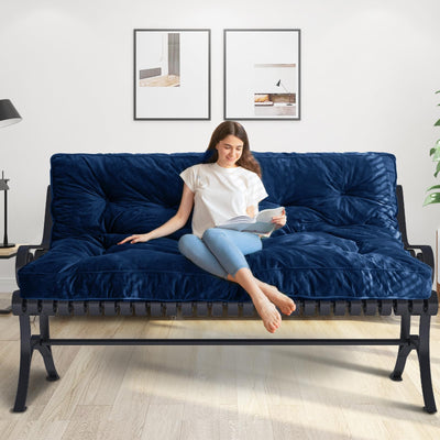 MAXYOYO 6" Thick Futons Sofa Couch Bed, Velvet Futon Mattress for Adults (Mattress Only), Navy