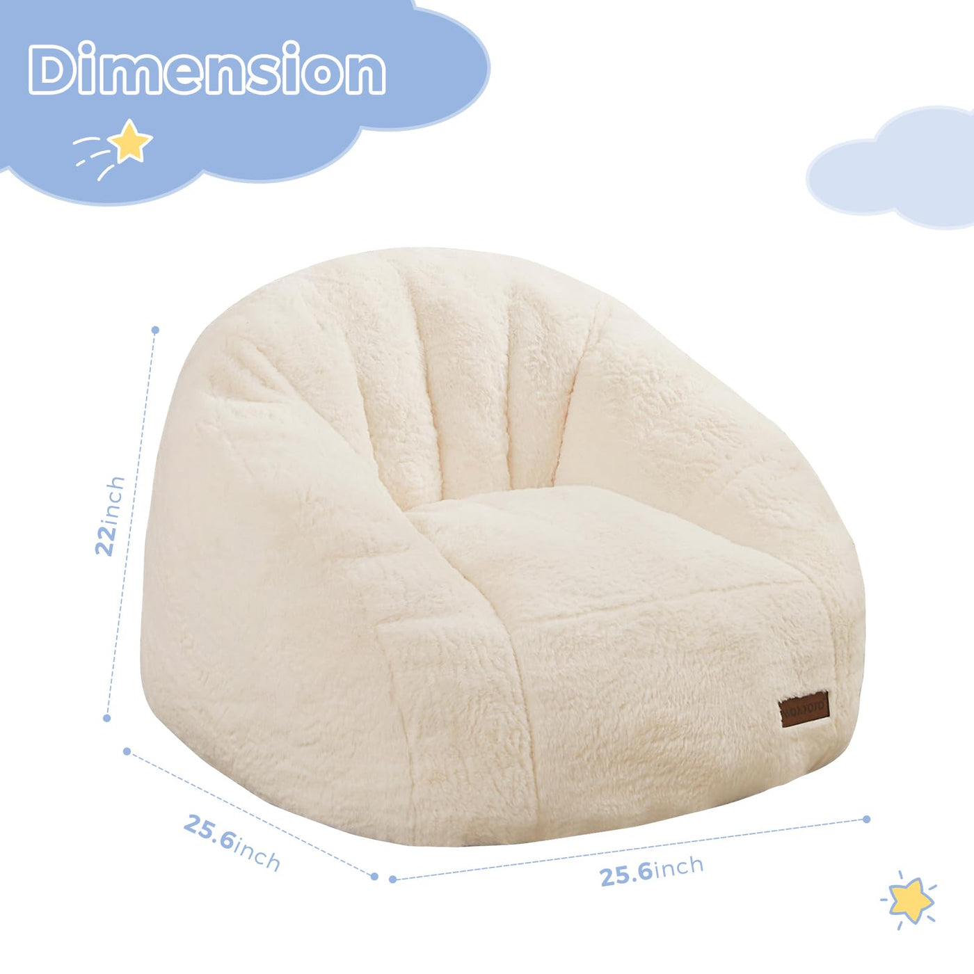 MAXYOYO Bean Bag Chair for Kids, Shell Shaped Bean Bag Couch for Boys and Girls, Beige