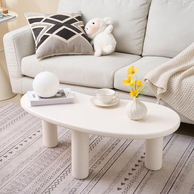 MAXYOYO 35.4 "Coffee Table, Irregular Cashew Shaped Coffee Table, Cute Cloud Coffee Table, Central Rounded Low Table, White