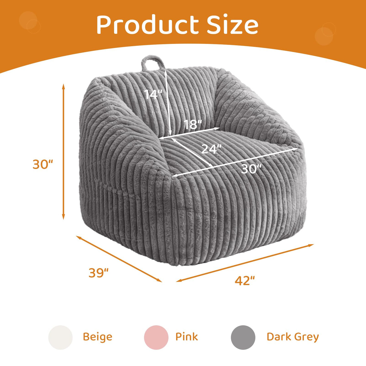 MAXYOYO Bean Bag Chair, Floor Sofa with Handle and Pocket for Living Room, Grey