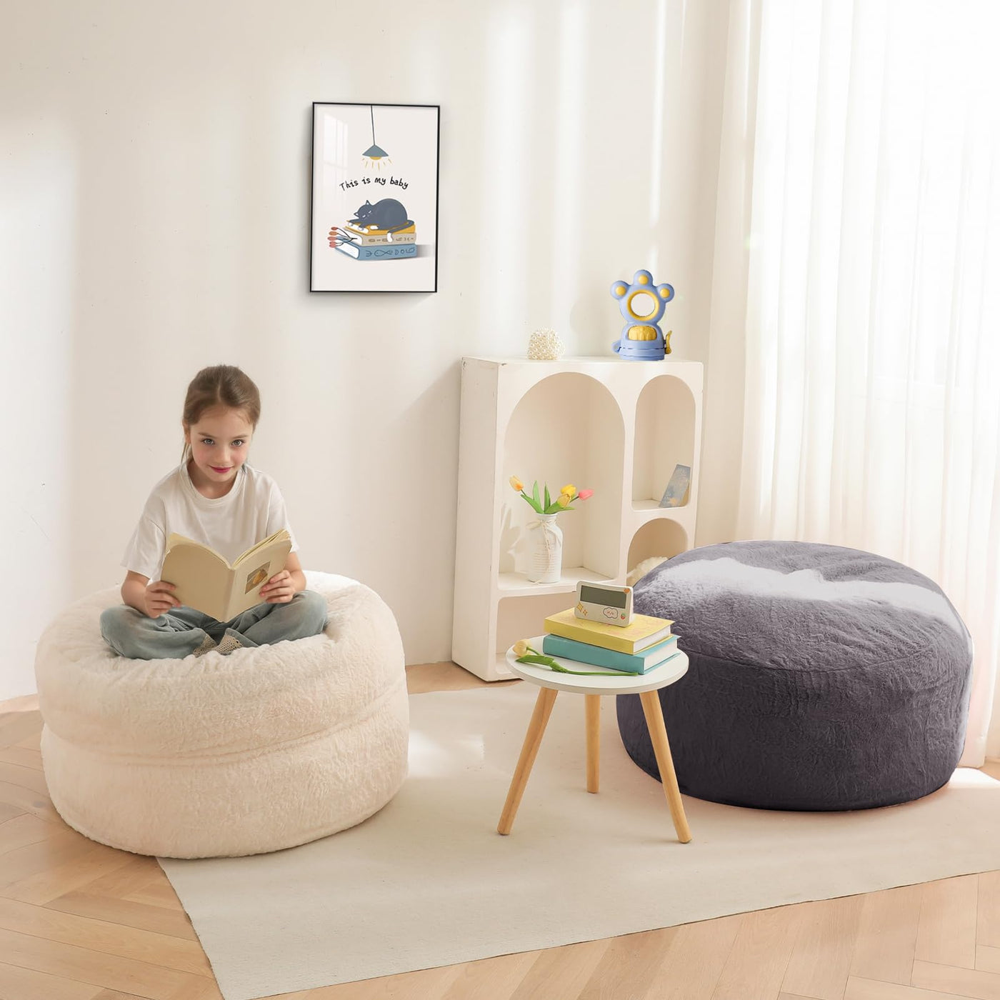 MAXYOYO Bean Bag Chair Bed for Kids, Convertible Bean Bag Folds from Lazy Chair to Floor Mattress Bed, Gark Grey