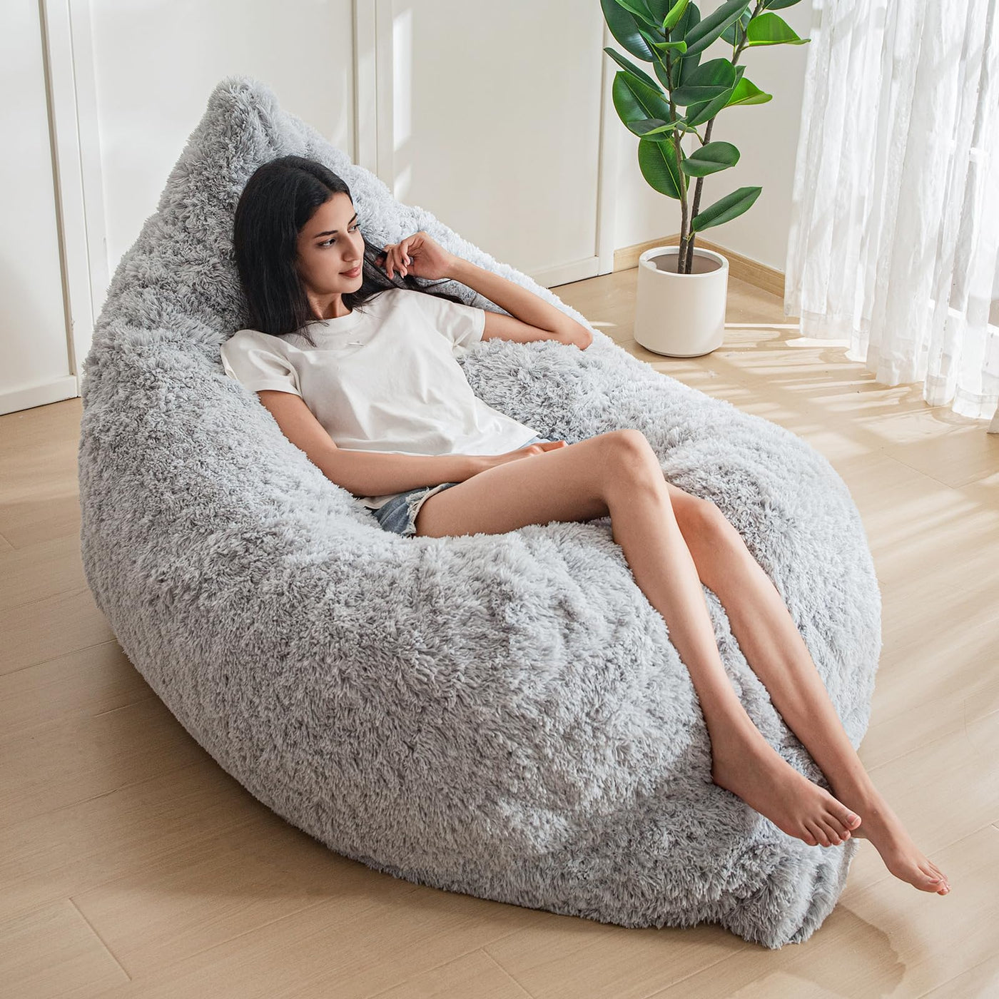 MAXYOYO 3 in 1 Bean Bag Chair, Giant Bean Bag Sofa Bed, Floor Mattress with High-Density Foam Filling, Grey