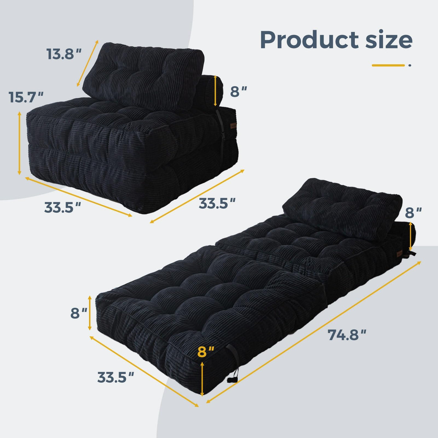 corduroy bean bag folding sofa#color_black