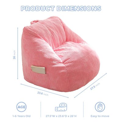 MAXYOYO Kids Bean Bag Chair, Corduroy Bean Bag Couch with Handle and Pocket for Gaming Reading Relaxing, Pink