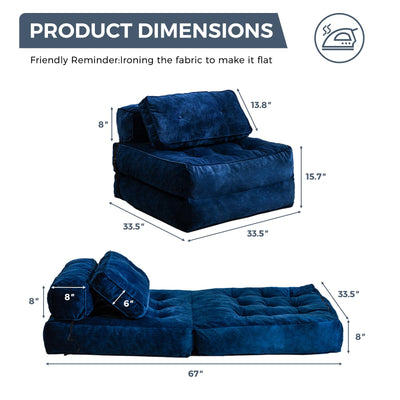 MAXYOYO Folding Sofa Bed, Velvet Convertible Sleeper Chair with Pillow Portable Fold Out Chair Bed, Navy