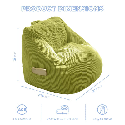 MAXYOYO Kids Bean Bag Chair, Corduroy Bean Bag Couch with Handle and Pocket for Gaming Reading Relaxing, Green