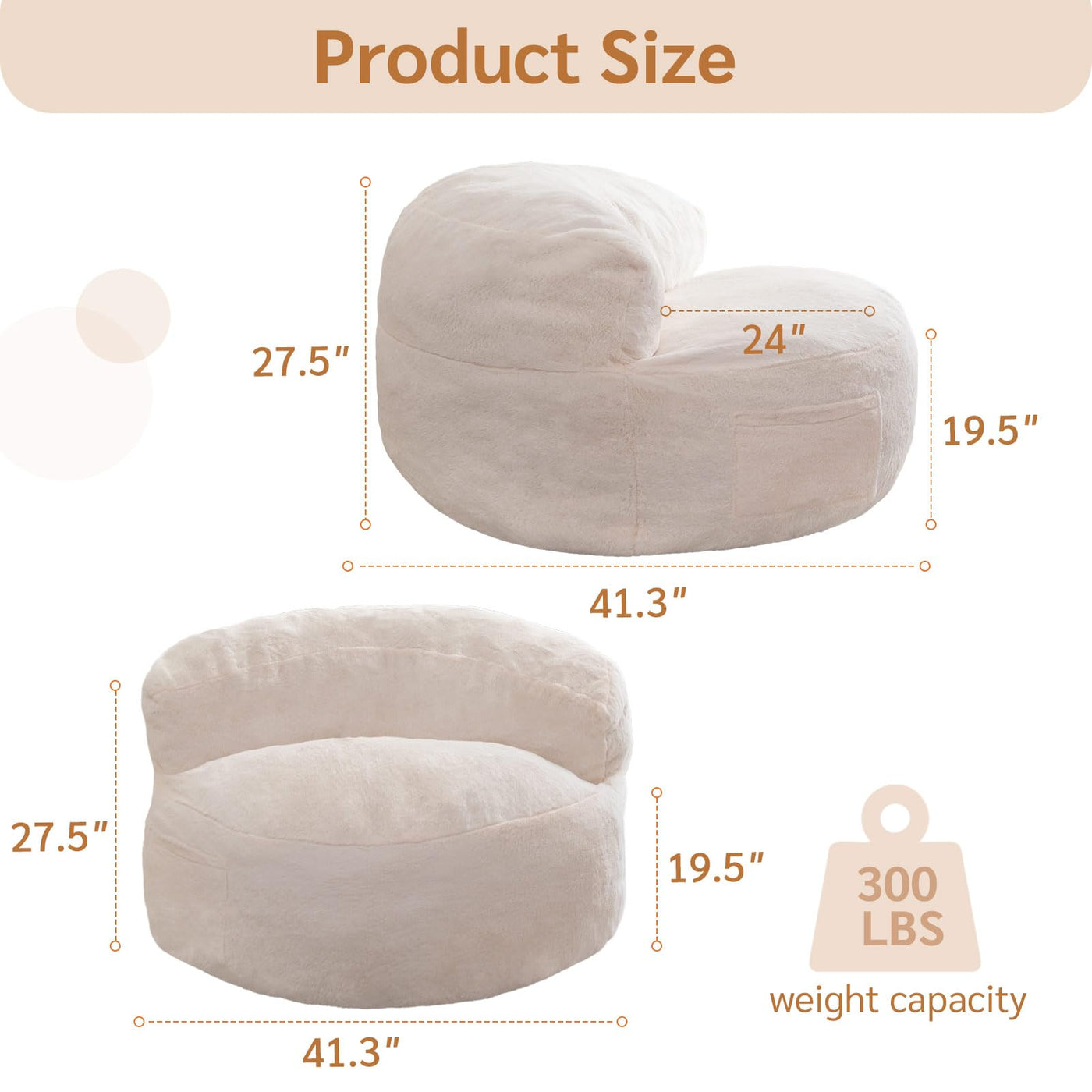 MAXYOYO Giant Bean Bag Chairs for Adults,  Large Big Lazy Sofa Accent Chair with Pocket, Beige