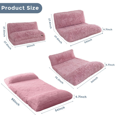 MAXYOYO Bean Bag Folding Floor Sofa Bed, Faux Fur Foam Filling Wall Couch Sleeper Chairs, Pink