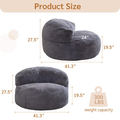 MAXYOYO Giant Bean Bag Chairs for Adults,  Large Big Lazy Sofa Accent Chair with Pocket, Dark Grey