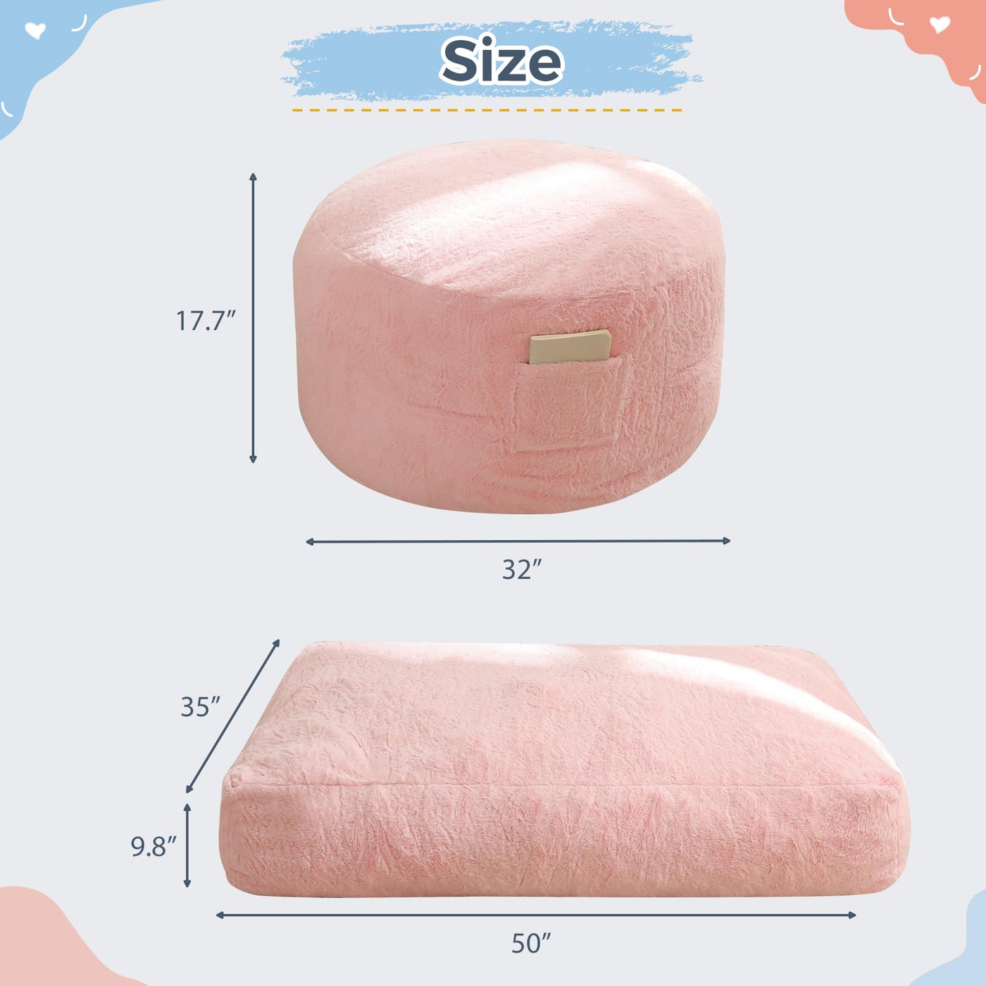 MAXYOYO Bean Bag Chair Bed for Kids, Convertible Bean Bag Folds from Lazy Chair to Floor Mattress Bed, Pink