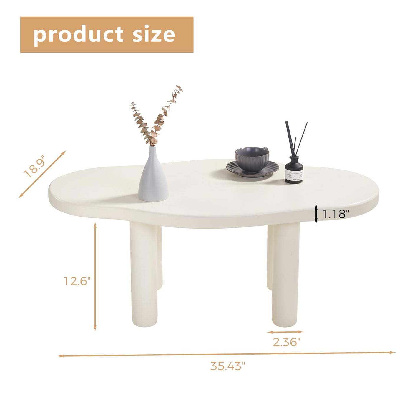 MAXYOYO Cloud Coffee Table - Cute Coffee Table - Irregular Shape Coffee Table with 4 Legs, White