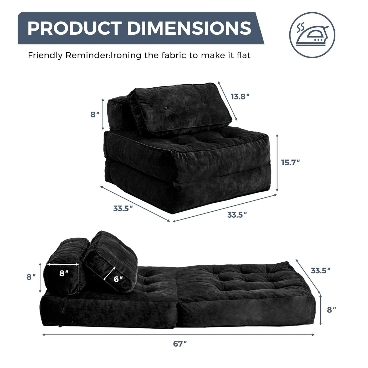 MAXYOYO Folding Sofa Bed, Velvet Convertible Sleeper Chair with Pillow Portable Fold Out Chair Bed, Black