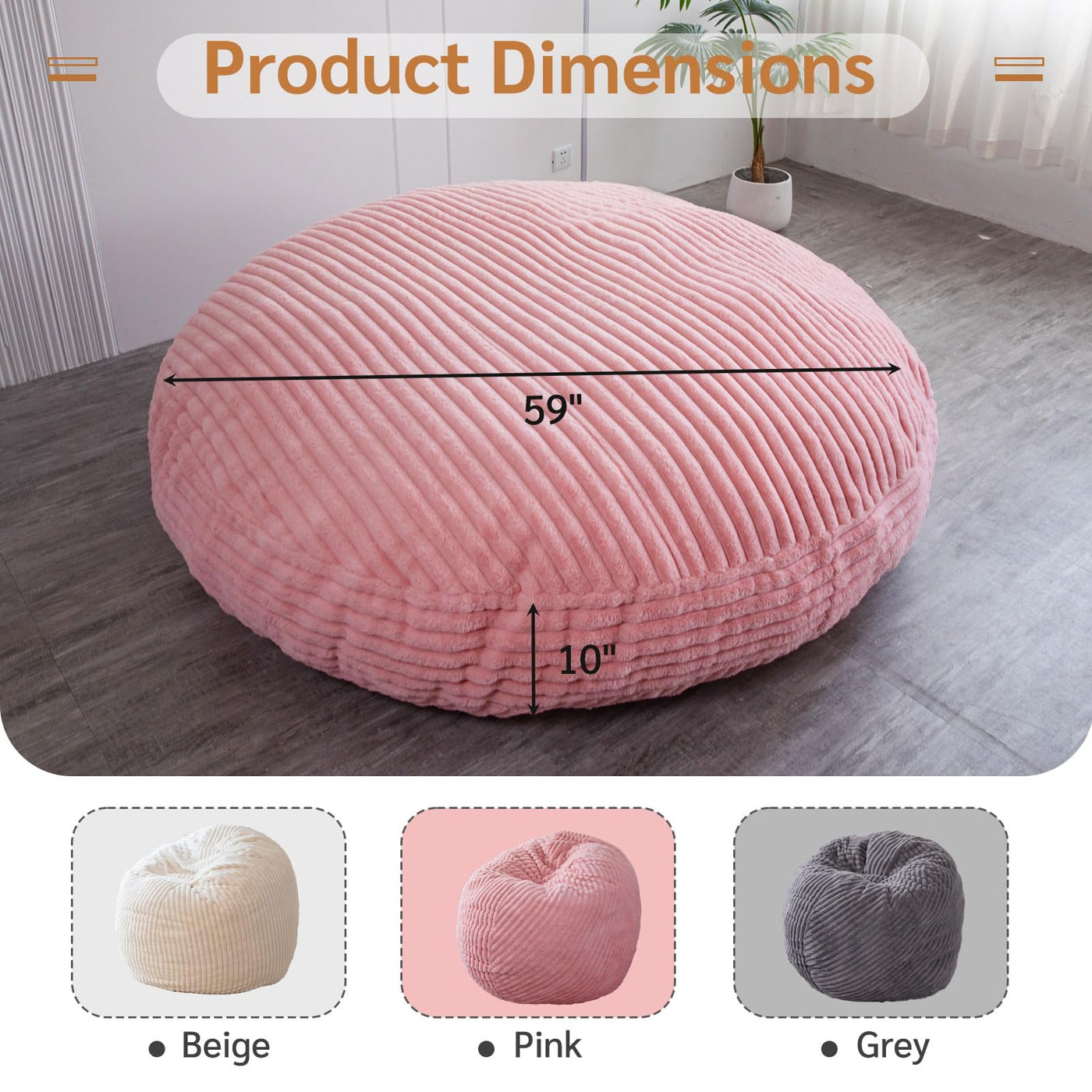 MAXYOYO Giant Bean Bag Chair for Adult, Round Soft Striped Faux Fur BeanBag, Pink