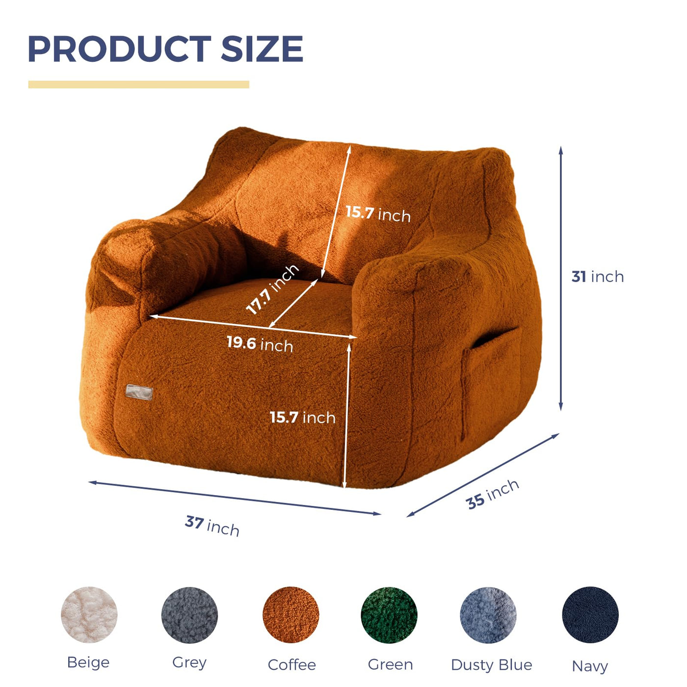 MAXYOYO Bean Bag Chair, Tufted Bean Bag Chair with Boucle Fabric, Comfy Lazy Sofa with Filler for Adults Teens, Coffee