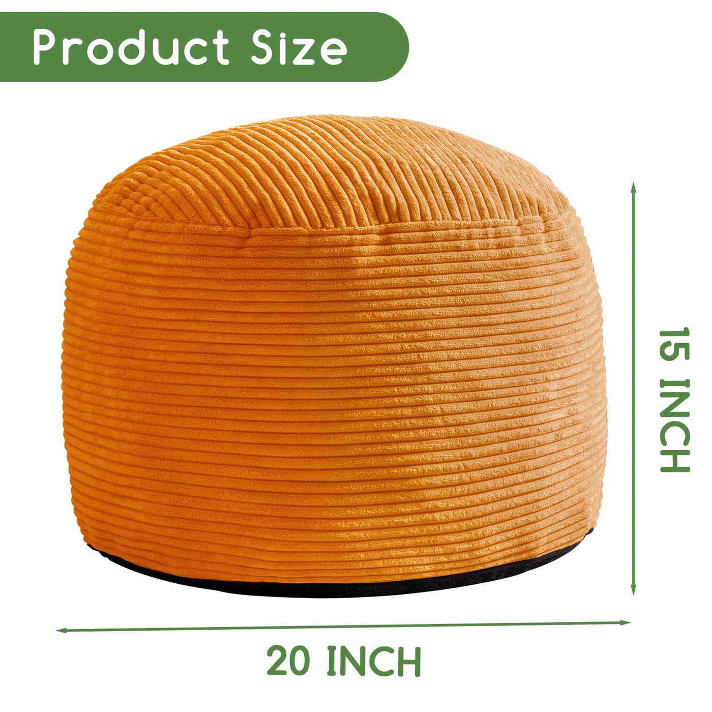 MAXYOYO Round Stuffed Pouf Ottoman, Corduroy Poufs with Foam Chunk Filling, 20 X 15In, Orange