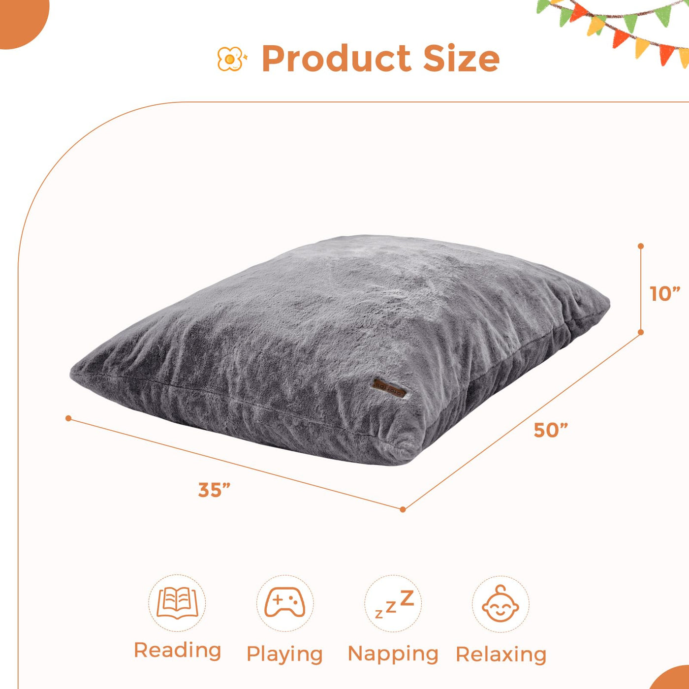 MAXYOYO 3 in 1 Kids Bean Bag Chair Bed, Faux Fur Child Floor Sofa for Gaming, Reading (Dark Grey)