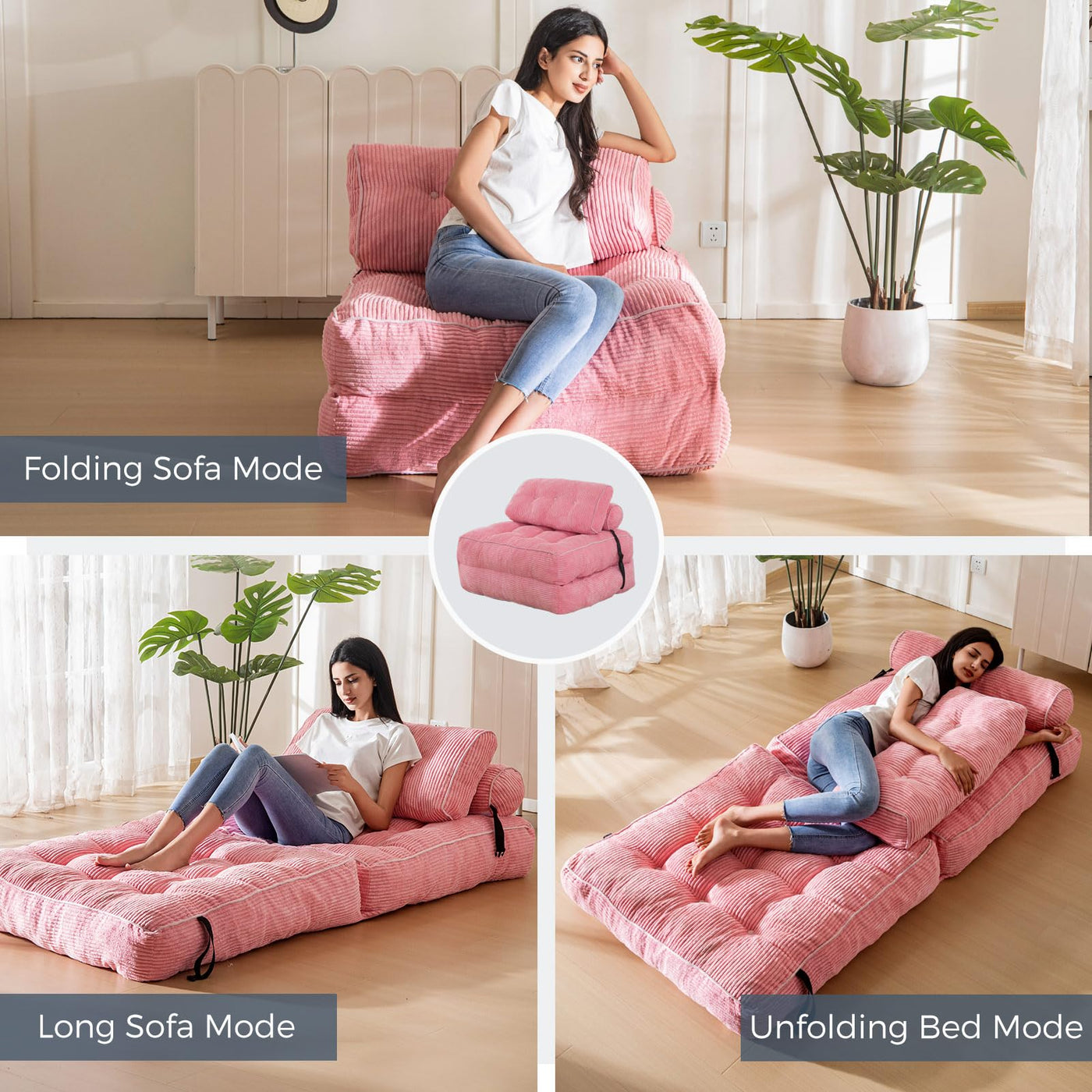 corduroy bean bag folding sofa#color_pink