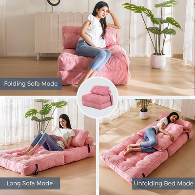 corduroy bean bag folding sofa#color_pink