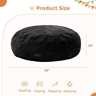 MAXYOYO 3 in 1 Kids Bean Bag Chair Bed, Faux Fur Round Child Floor Sofa for Gaming, Reading (Black)