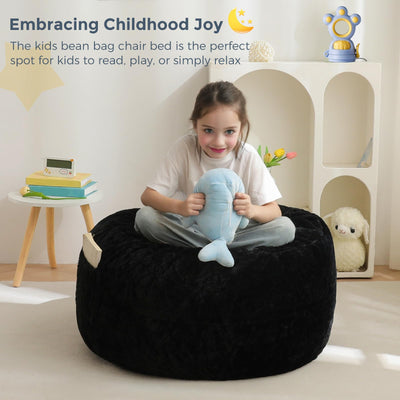 MAXYOYO Bean Bag Chair Bed for Kids, Convertible Bean Bag Folds from Lazy Chair to Floor Mattress Bed, Black