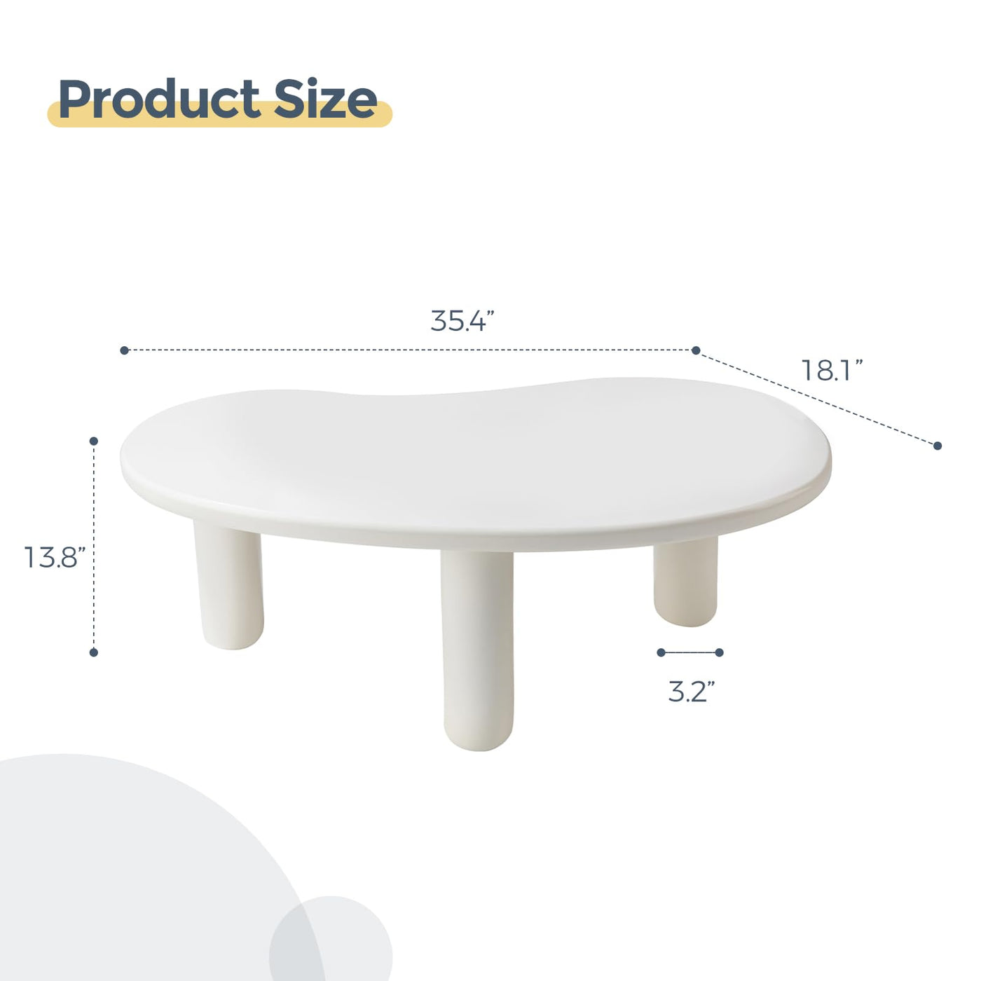 MAXYOYO 35.4 "Coffee Table, Irregular Cashew Shaped Coffee Table, Cute Cloud Coffee Table, Central Rounded Low Table, White