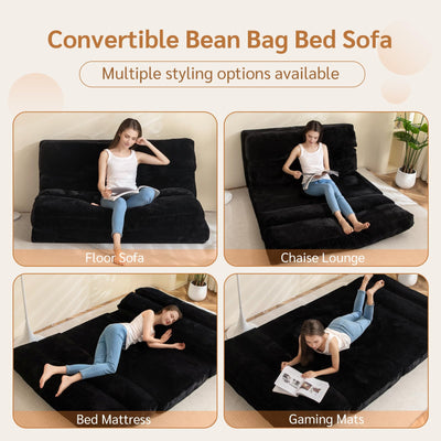 MAXYOYO Bean Bag Bed Folding Sofa Bed, Extra Wider Fold Full Floor Mattress, Black
