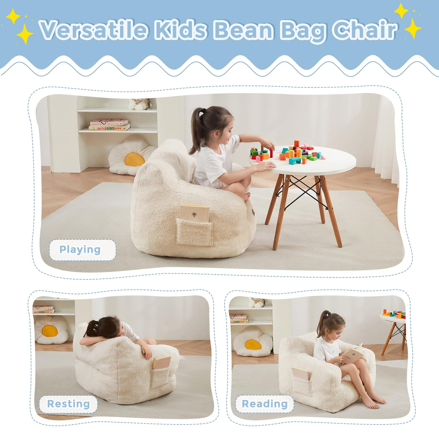 MAXYOYO Kids Sherpa Bean Bag Chair, Teddy Lazy Sofa for Girls and Boys,  Beige