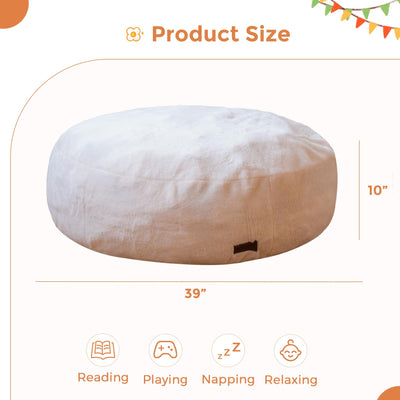 MAXYOYO 3 in 1 Kids Bean Bag Chair Bed, Faux Fur Round Child Floor Sofa for Gaming, Reading (Beige)