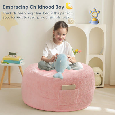 MAXYOYO Bean Bag Chair Bed for Kids, Convertible Bean Bag Folds from Lazy Chair to Floor Mattress Bed, Pink