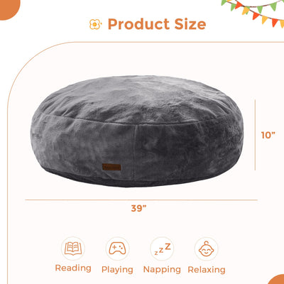 MAXYOYO 3 in 1 Kids Bean Bag Chair Bed, Faux Fur Round Child Floor Sofa for Gaming, Reading (Dark Grey)