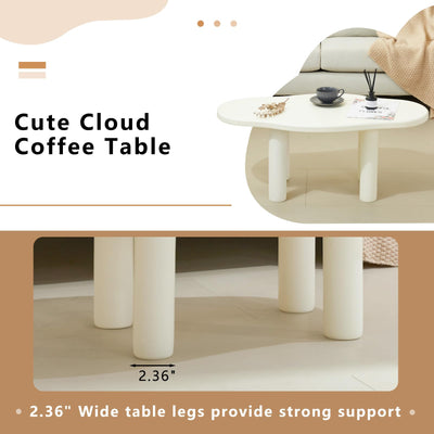 MAXYOYO Cloud Coffee Table - Cute Coffee Table - Irregular Shape Coffee Table with 4 Legs, White