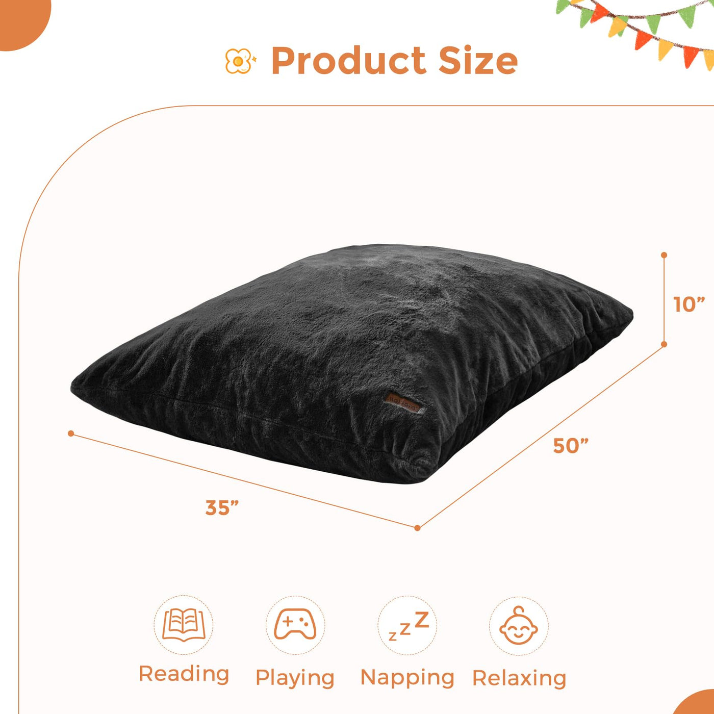 MAXYOYO 3 in 1 Kids Bean Bag Chair Bed, Faux Fur Child Floor Sofa for Gaming, Reading (Black)