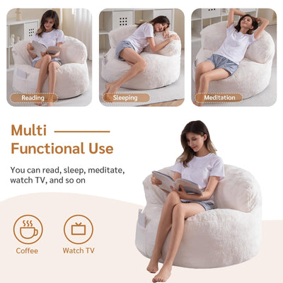 MAXYOYO Giant Bean Bag Chairs for Adults,  Large Big Lazy Sofa Accent Chair with Pocket, Beige