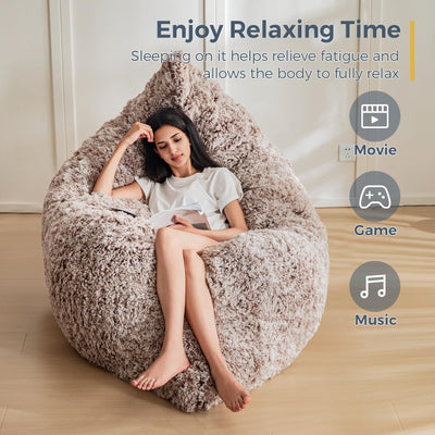 MAXYOYO 3 in 1 Bean Bag Chair, Giant Bean Bag Sofa Bed, Floor Mattress with High-Density Foam Filling, Coffee