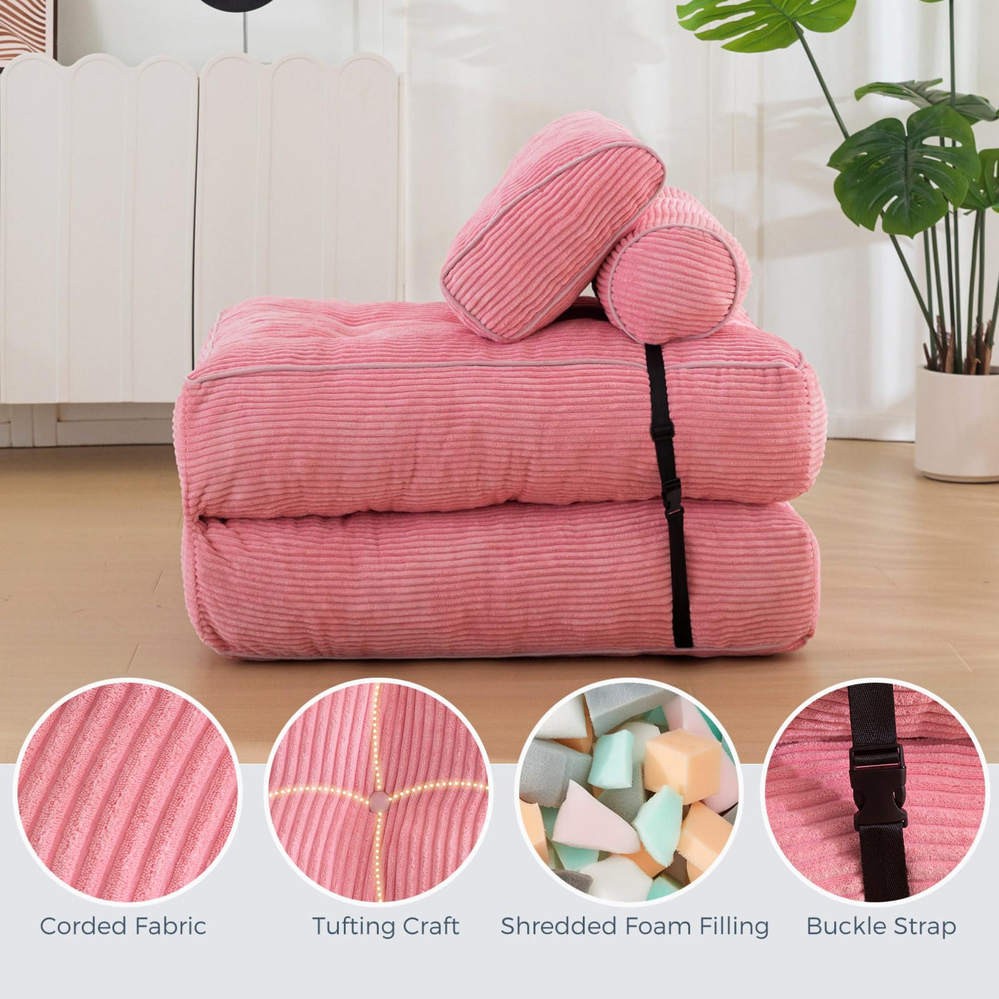 corduroy bean bag folding sofa#color_pink