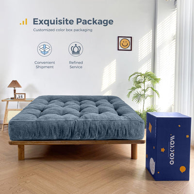 MAXYOYO 8" Tufted Futon Sofa Couch Bed, Thick Thick Boucle Floor Futon Mattress for Adults (Mattress Only), Dusty Blue