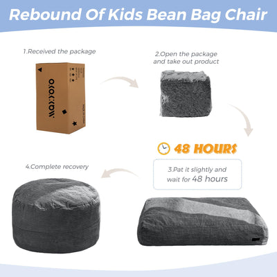 MAXYOYO Corduroy Bean Bag Chair Bed for Kids, Convertible Bean Bag Folds from Chair to Floor Mattress, Dark Grey