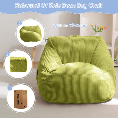 MAXYOYO Kids Bean Bag Chair, Corduroy Bean Bag Couch with Handle and Pocket for Gaming Reading Relaxing, Green