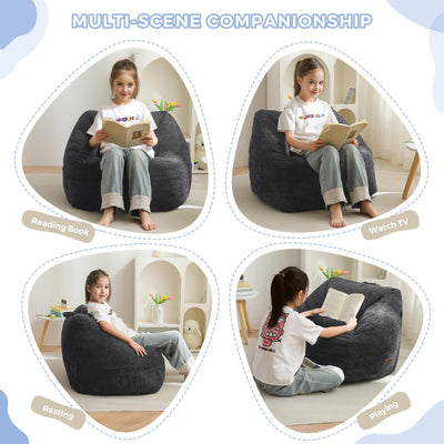 MAXYOYO Kids Bean Bag Chair, Corduroy Bean Bag Couch with Handle and Pocket for Gaming Reading Relaxing, Dark Grey