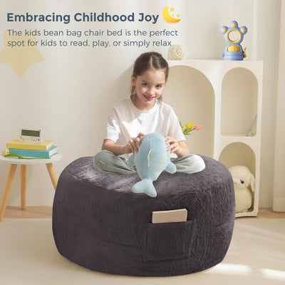 MAXYOYO Bean Bag Chair Bed for Kids, Convertible Bean Bag Folds from Lazy Chair to Floor Mattress Bed, Gark Grey