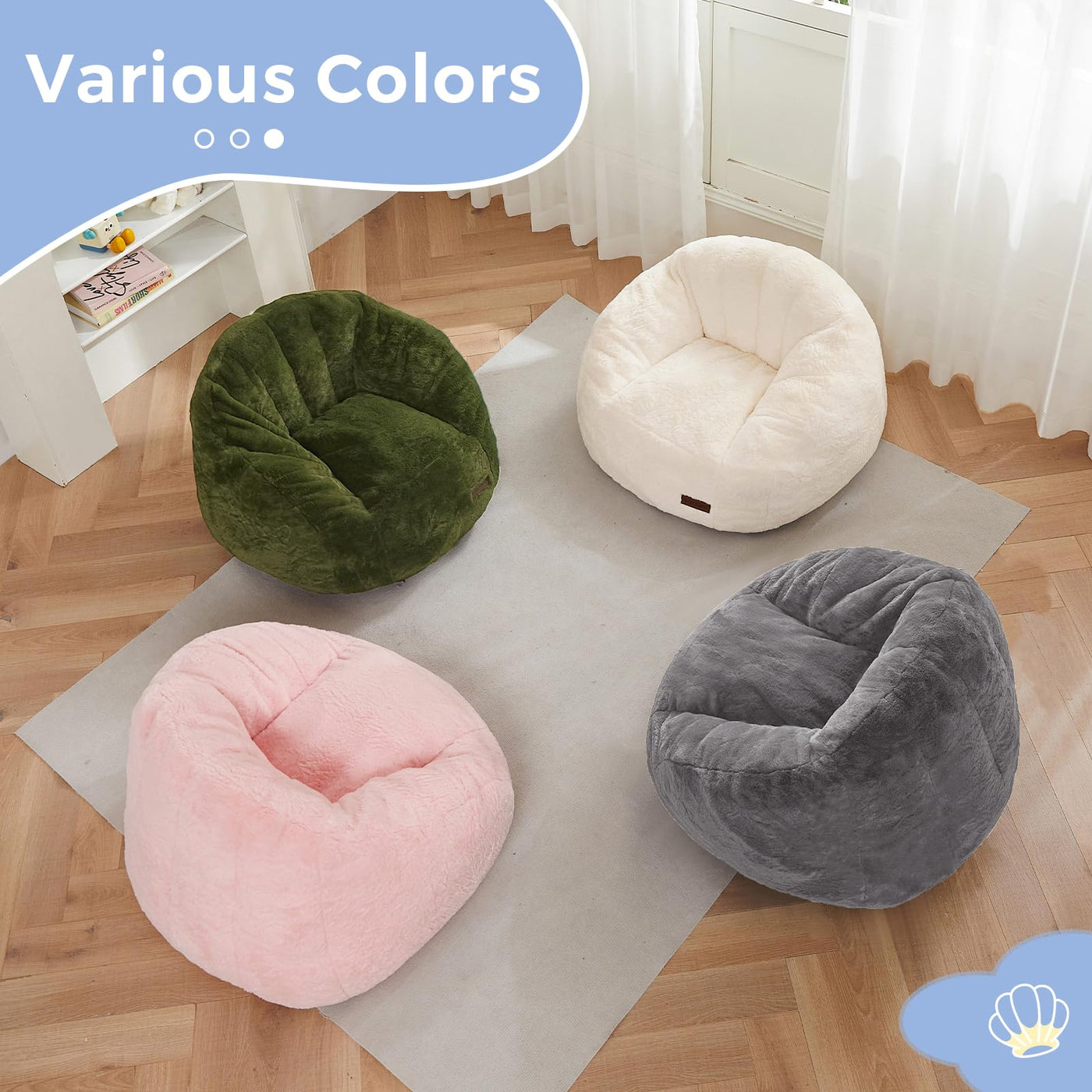 MAXYOYO Bean Bag Chair for Kids, Shell Shaped Bean Bag Couch for Boys and Girls, Beige