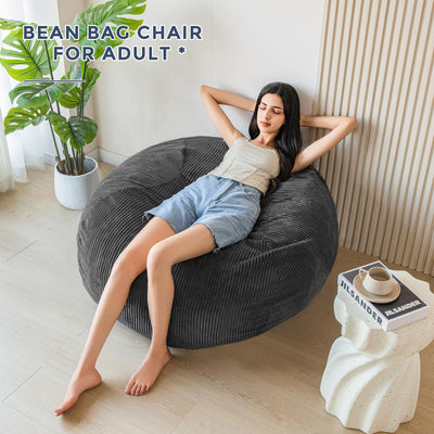 MAXYOYO Corduroy Bean Bag Chair for Adults, Ultra Soft Fur Lazy Sofa, 3 ft, Dark Grey