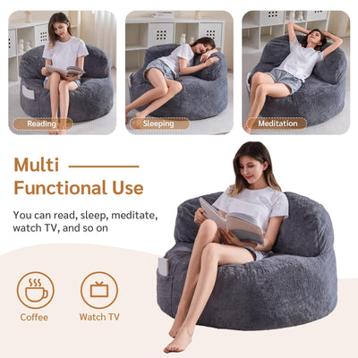 MAXYOYO Giant Bean Bag Chairs for Adults,  Large Big Lazy Sofa Accent Chair with Pocket, Dark Grey